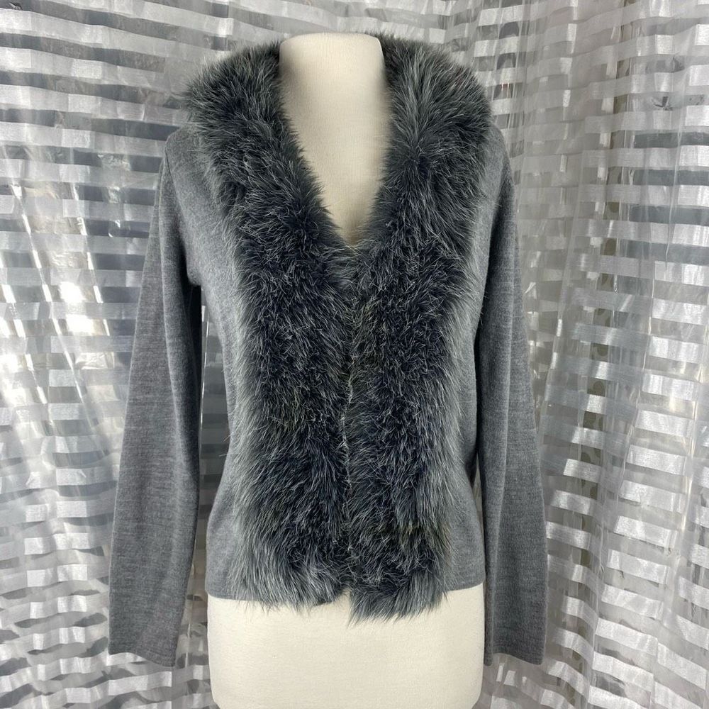 Blushe by Spiegel Gray Faux Fur Trim Cardigan Sweater